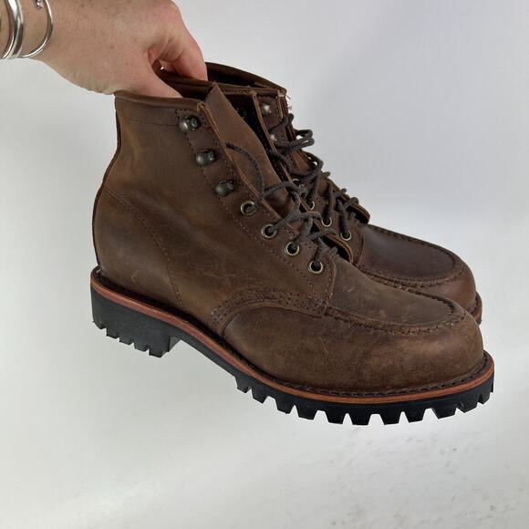 Chippewa LLBean logging mens 7.5 logger boots low brown leather waterproof - Picture 10 of 11